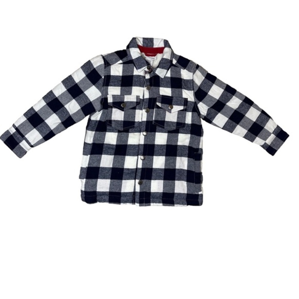 ⭐️ NET- Tommy Bahama Kids Navy and White Plaid fleece lined shirt- small (5/6)